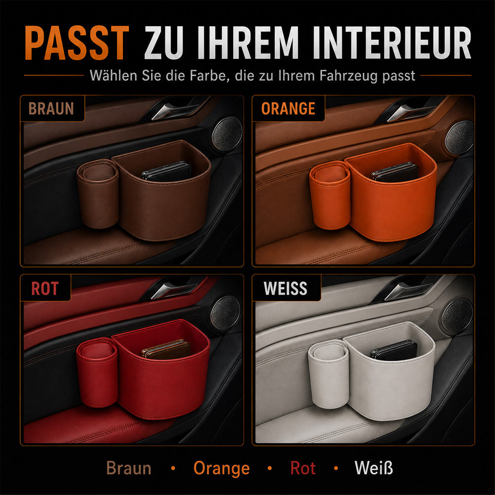 🥳HEISSER VERKAUF 2026🥳💞ÜBER 50.000 VERKAUFT!🚗🧺 50 % RABATT! Getränkehalter aus Leder für die Autotür – Breite Öffnung, Getränke und Handy sind leicht zu erreichen. Sicherer Halt durch Clip-Befestigung. PU-Leder, robust und stilvoll. 🛡️✨