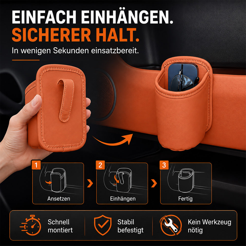 🥳HEISSER VERKAUF 2026🥳💞ÜBER 50.000 VERKAUFT!🚗🧺 50 % RABATT! Getränkehalter aus Leder für die Autotür – Breite Öffnung, Getränke und Handy sind leicht zu erreichen. Sicherer Halt durch Clip-Befestigung. PU-Leder, robust und stilvoll. 🛡️✨