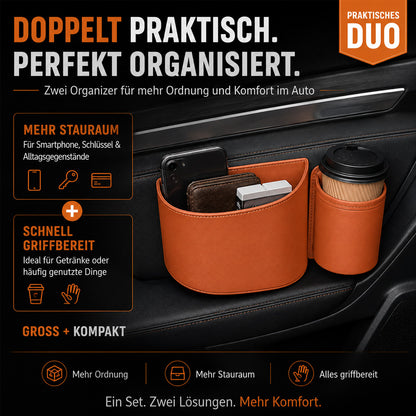 🥳HEISSER VERKAUF 2026🥳💞ÜBER 50.000 VERKAUFT!🚗🧺 50 % RABATT! Getränkehalter aus Leder für die Autotür – Breite Öffnung, Getränke und Handy sind leicht zu erreichen. Sicherer Halt durch Clip-Befestigung. PU-Leder, robust und stilvoll. 🛡️✨