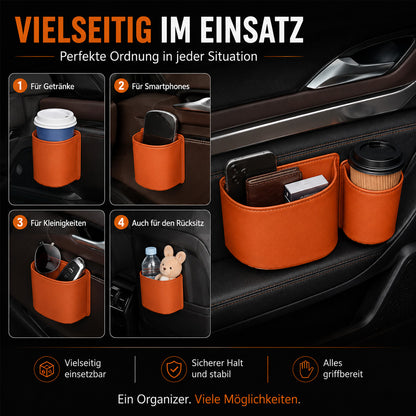 🥳HEISSER VERKAUF 2026🥳💞ÜBER 50.000 VERKAUFT!🚗🧺 50 % RABATT! Getränkehalter aus Leder für die Autotür – Breite Öffnung, Getränke und Handy sind leicht zu erreichen. Sicherer Halt durch Clip-Befestigung. PU-Leder, robust und stilvoll. 🛡️✨