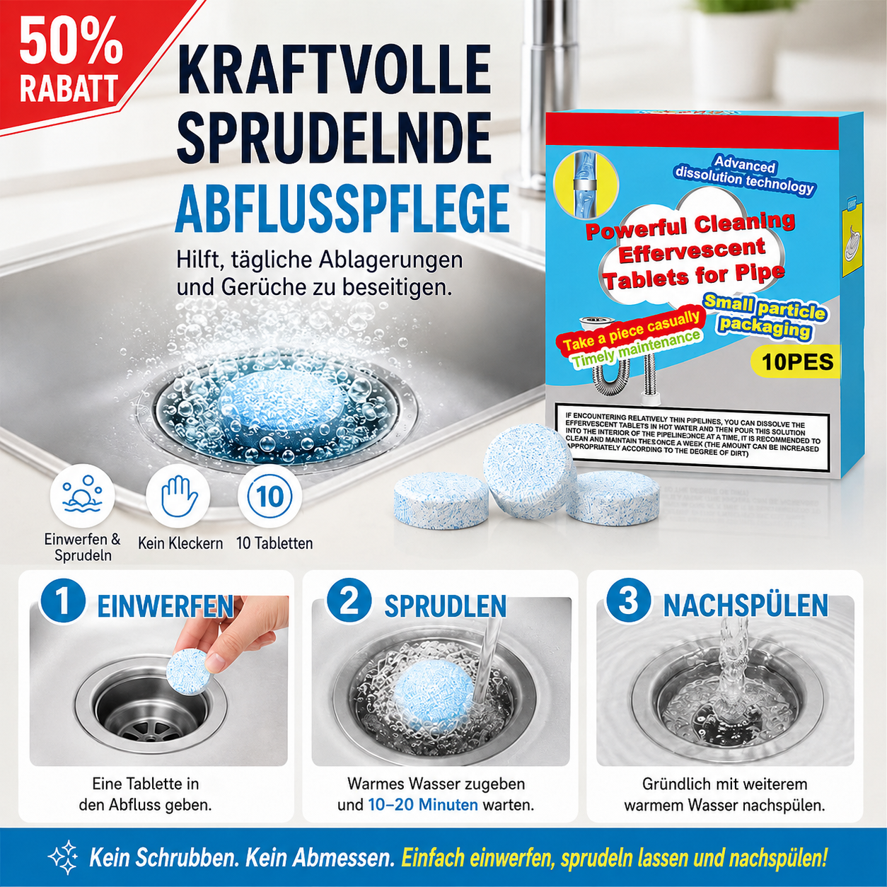 🔥🎁 1+1 GRATIS!!🥳 💞 50K+ VERKAUFT! ⚡💧 Leistungsstarke Brausetabletten zur Rohrreinigung