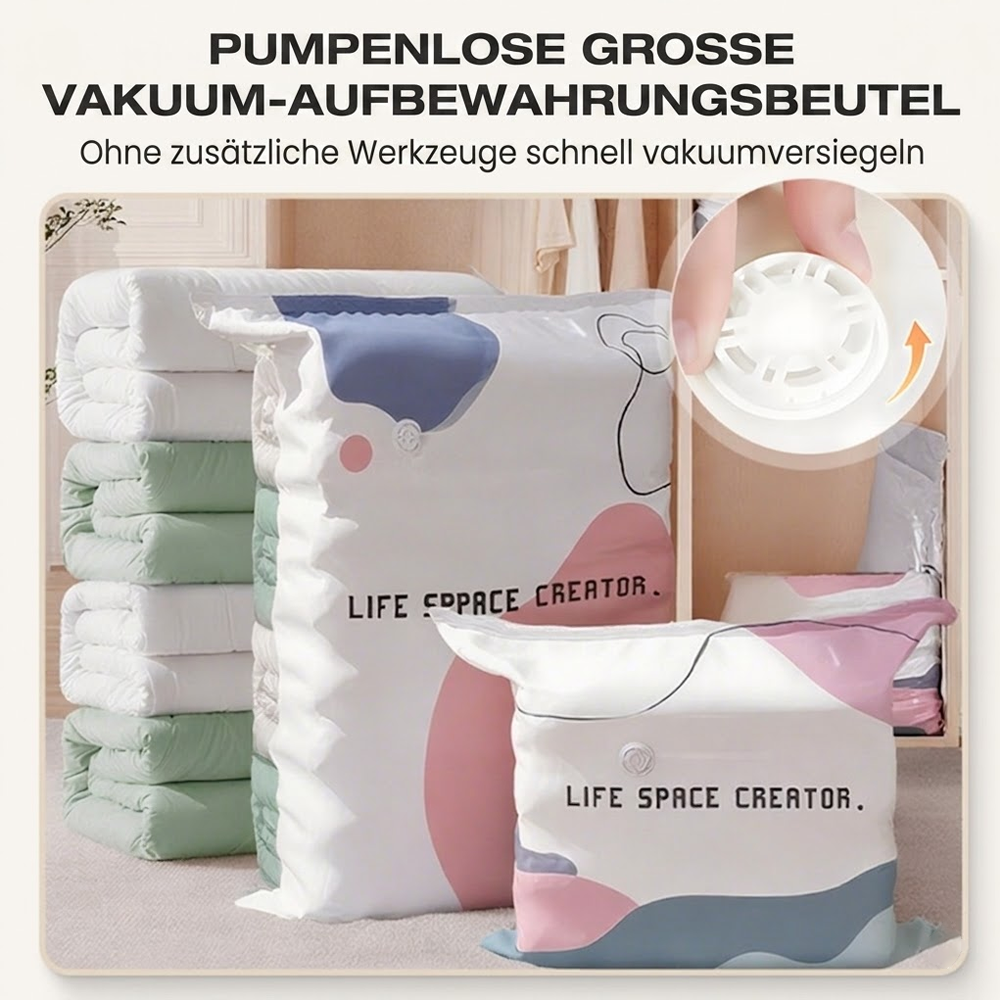60% OFF🧳💨 50 % Rabatt! Vakuum-Aufbewahrungsbeutel ohne Pumpe – Drücken und versiegeln, keine Pumpe erforderlich. Spart 80 % Platz, hält Kleidung trocken und staubfrei. Ideal für voluminöse Bettwäsche und saisonale Ausrüstung. 🛏️🗄️