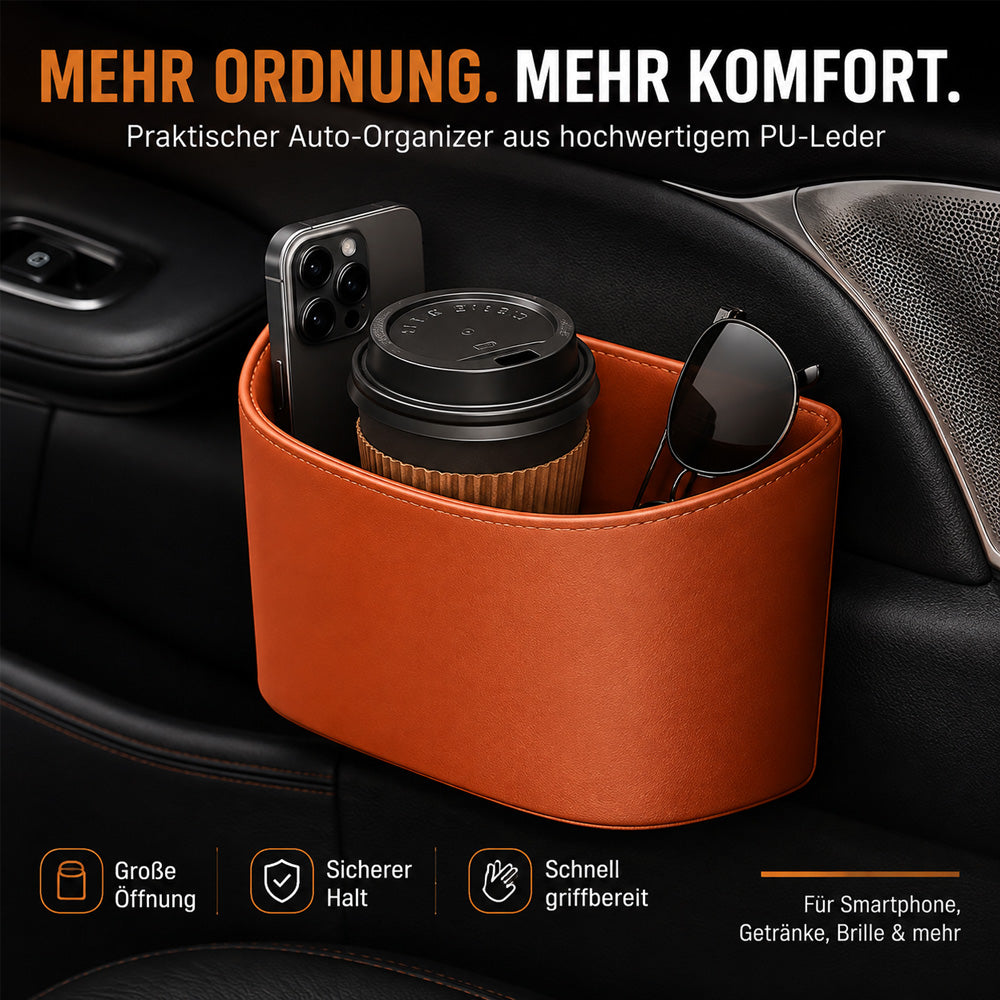 🥳HEISSER VERKAUF 2026🥳💞ÜBER 50.000 VERKAUFT!🚗🧺 50 % RABATT! Getränkehalter aus Leder für die Autotür – Breite Öffnung, Getränke und Handy sind leicht zu erreichen. Sicherer Halt durch Clip-Befestigung. PU-Leder, robust und stilvoll. 🛡️✨