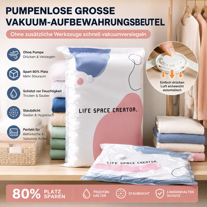 60% OFF🧳💨 50 % Rabatt! Vakuum-Aufbewahrungsbeutel ohne Pumpe – Drücken und versiegeln, keine Pumpe erforderlich. Spart 80 % Platz, hält Kleidung trocken und staubfrei. Ideal für voluminöse Bettwäsche und saisonale Ausrüstung. 🛏️🗄️