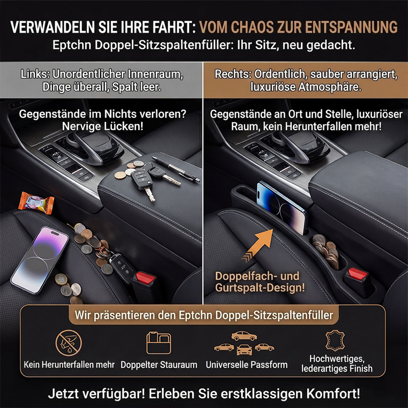 💺Nie wieder das Handy zwischen den Autositzen verlieren🚗🌟Universeller Sitzlücken-Füller • Organizer mit Doppel-Fach🌟