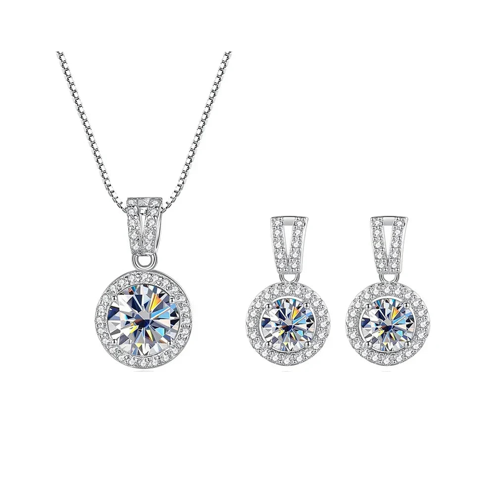 2Ct Moissanite Necklace Earrings Set Sterling Silver 925 Wedding Jewelry