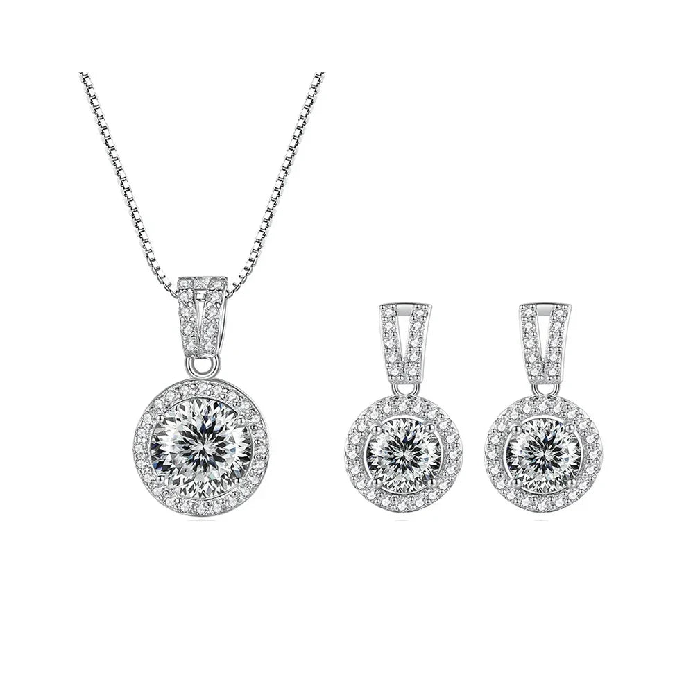 2Ct Moissanite Necklace Earrings Set Sterling Silver 925 Wedding Jewelry