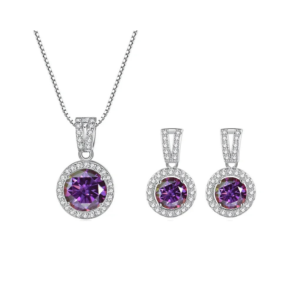 2Ct Moissanite Necklace Earrings Set Sterling Silver 925 Wedding Jewelry