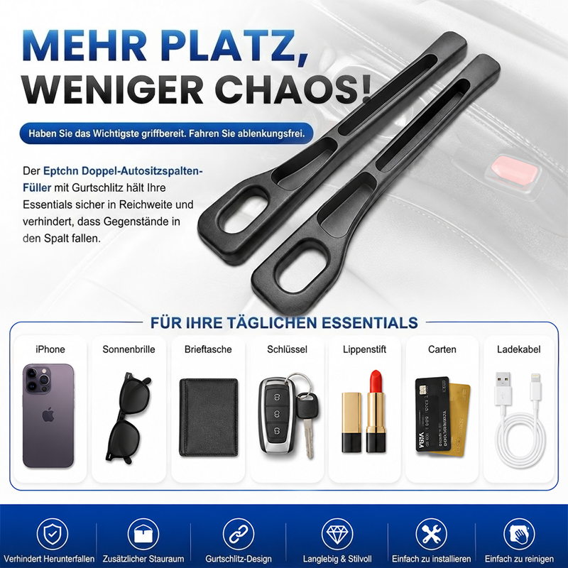 💺Nie wieder das Handy zwischen den Autositzen verlieren🚗🌟Universeller Sitzlücken-Füller • Organizer mit Doppel-Fach🌟