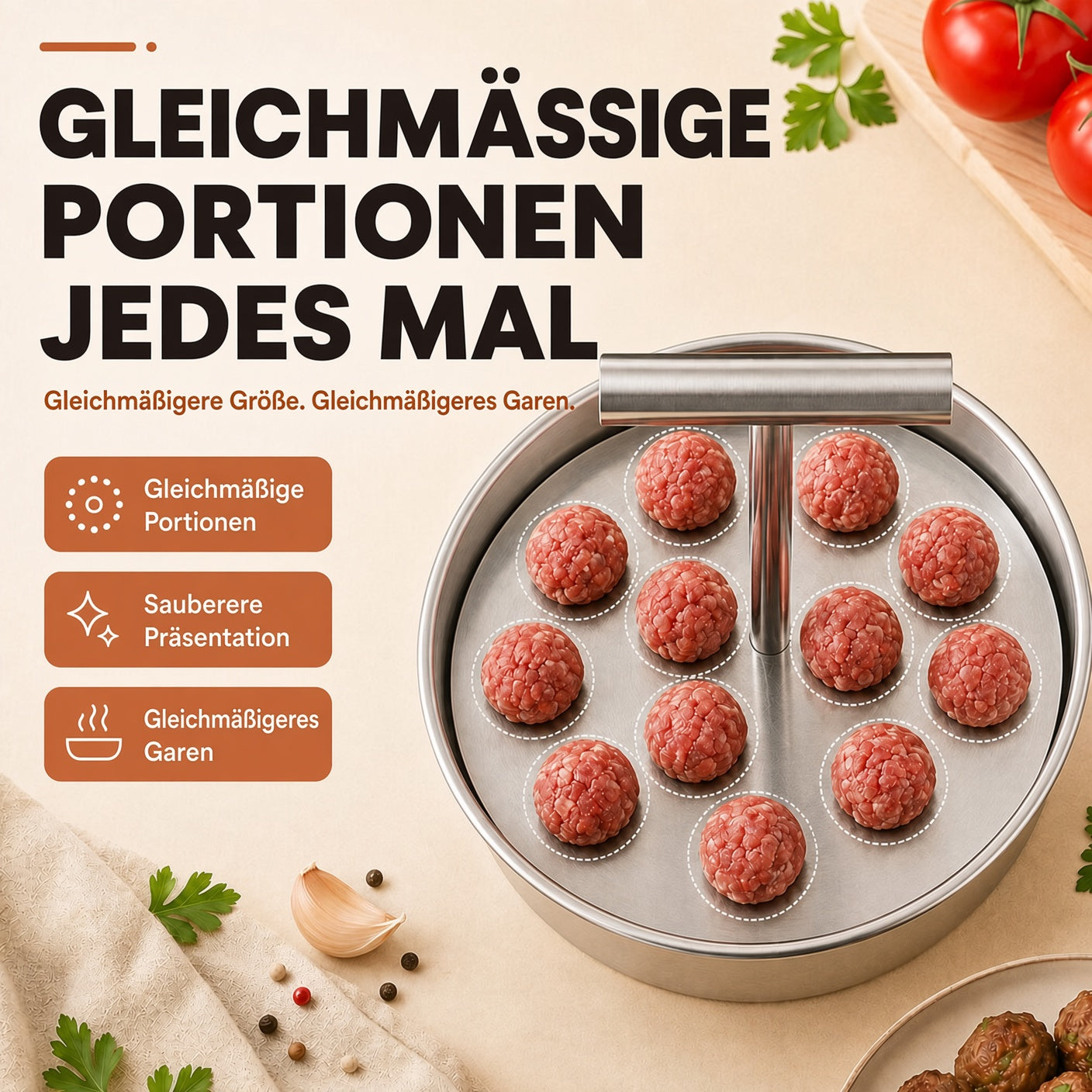 📢📢 50 % Rabatt !! ⏰🍡 Fleischbällchen‑Maker aus lebensmittelechtem Edelstahl für die Küche upsell
