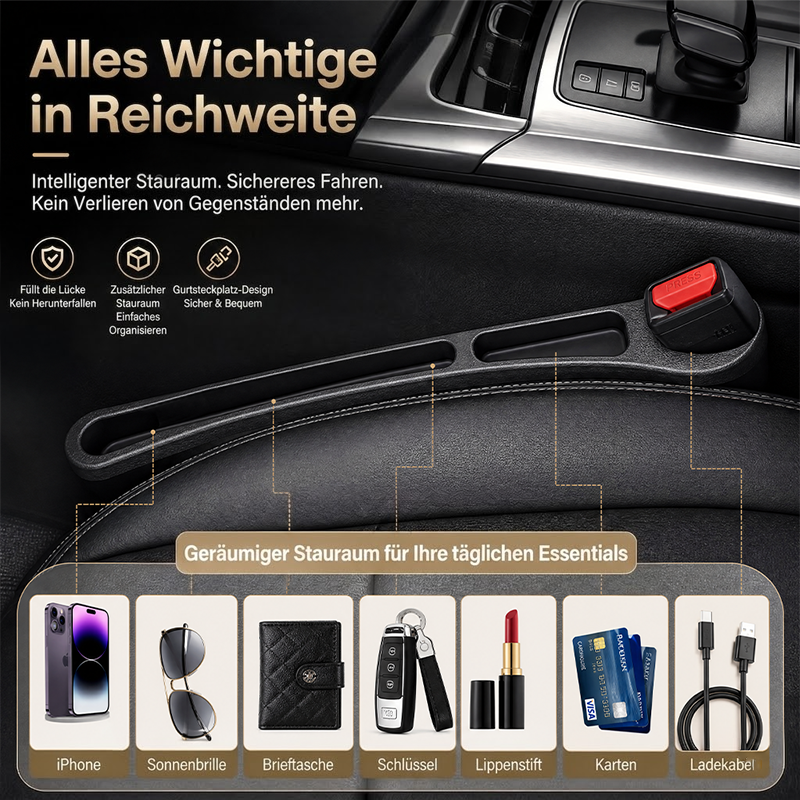 60% OFF🚗Nie wieder das Handy zwischen den Autositzen verlieren💺🌟Universeller Sitzlücken-Füller • Organizer mit Doppel-Fach🌟