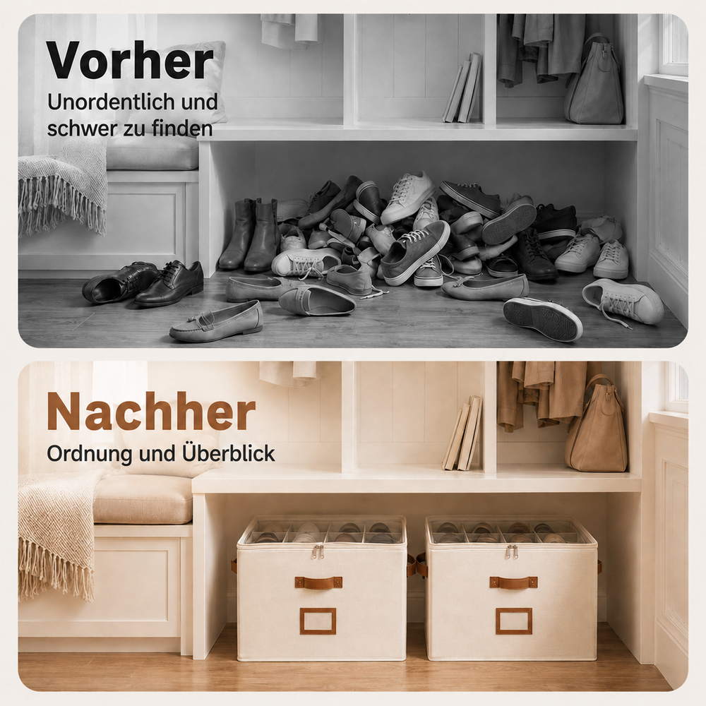 👟 Begrenzte Zeit – 50 % RABATT! 💥 Schuh-Organizer aus Stoff – platzsparende Aufbewahrungsbox – für bis zu 16 Paar Schuhe – ideal für Kleiderschränke, Flure & Reisen – schützt vor Staub & Schmutz upsell