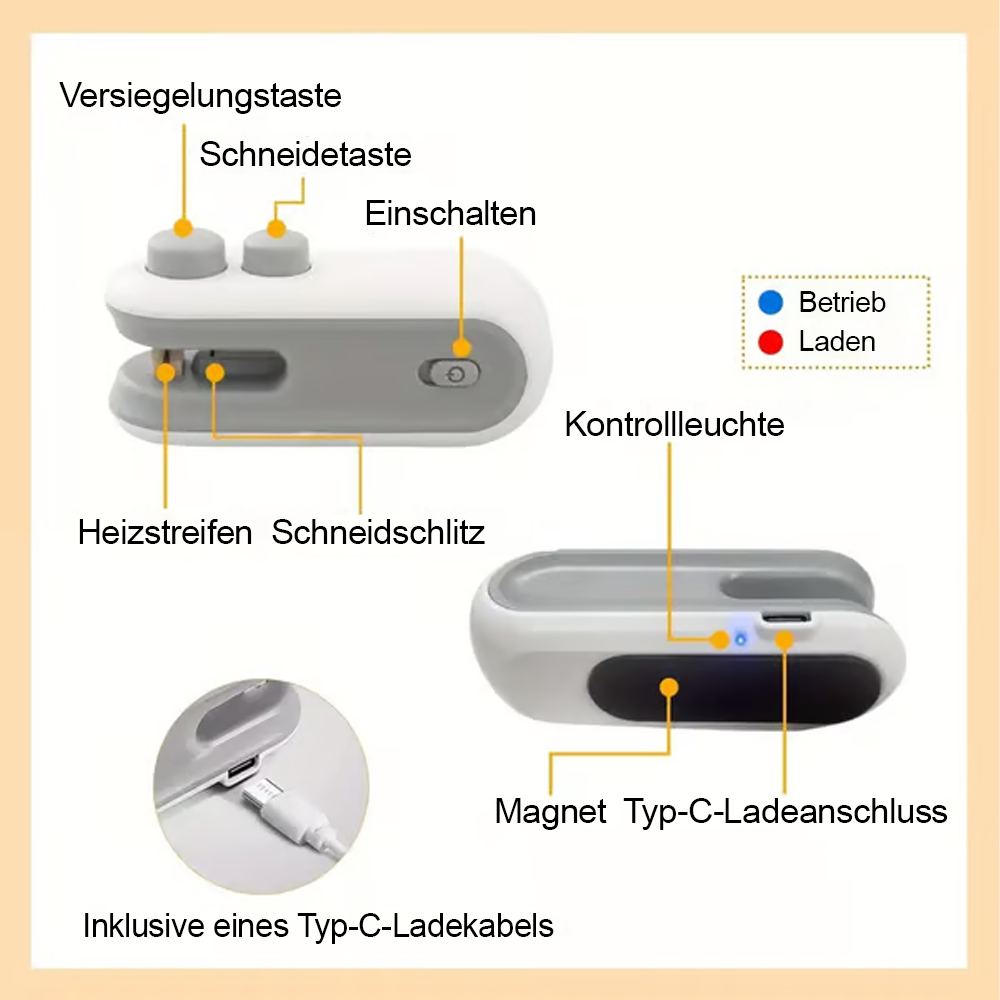 60% OFF💥Neujahrsangebot 55% Rabatt💥✨Mini Siegelmaschine – 🧊Frisch halten -Remifa®
