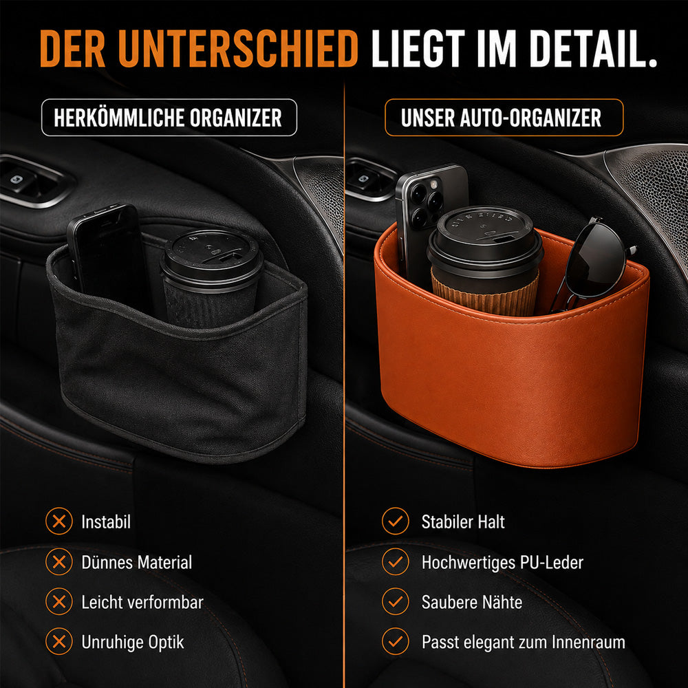 🥳HEISSER VERKAUF 2026🥳💞ÜBER 50.000 VERKAUFT!🚗🧺 50 % RABATT! Getränkehalter aus Leder für die Autotür – Breite Öffnung, Getränke und Handy sind leicht zu erreichen. Sicherer Halt durch Clip-Befestigung. PU-Leder, robust und stilvoll. 🛡️✨