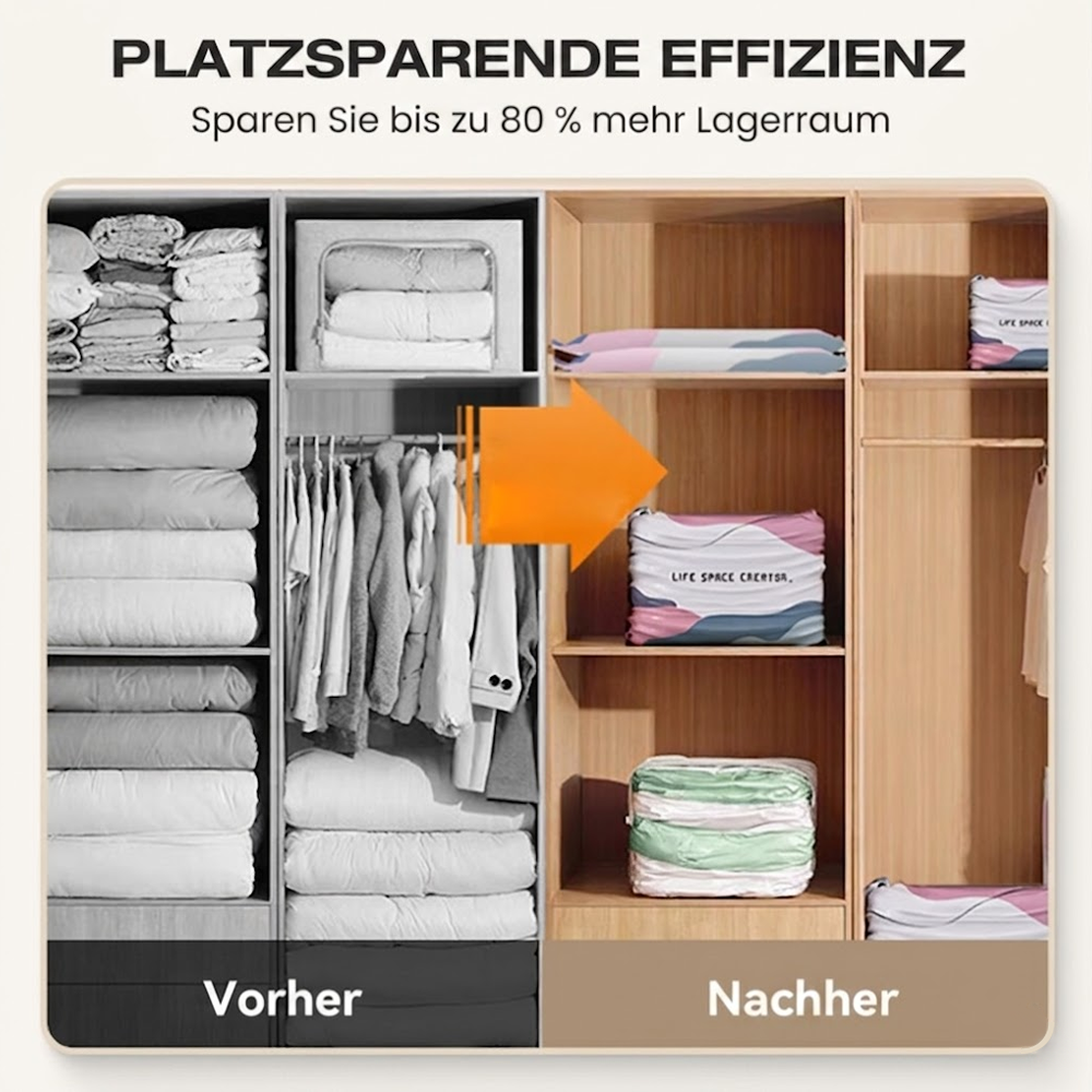 60% OFF🧳💨 50 % Rabatt! Vakuum-Aufbewahrungsbeutel ohne Pumpe – Drücken und versiegeln, keine Pumpe erforderlich. Spart 80 % Platz, hält Kleidung trocken und staubfrei. Ideal für voluminöse Bettwäsche und saisonale Ausrüstung. 🛏️🗄️