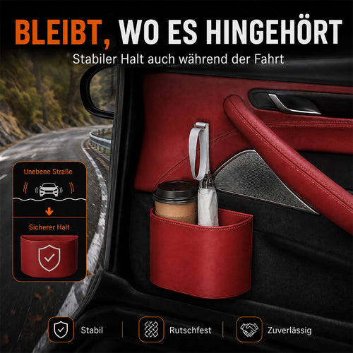 🥳HEISSER VERKAUF 2026🥳💞ÜBER 50.000 VERKAUFT!🚗🧺 50 % RABATT! Getränkehalter aus Leder für die Autotür – Breite Öffnung, Getränke und Handy sind leicht zu erreichen. Sicherer Halt durch Clip-Befestigung. PU-Leder, robust und stilvoll. 🛡️✨