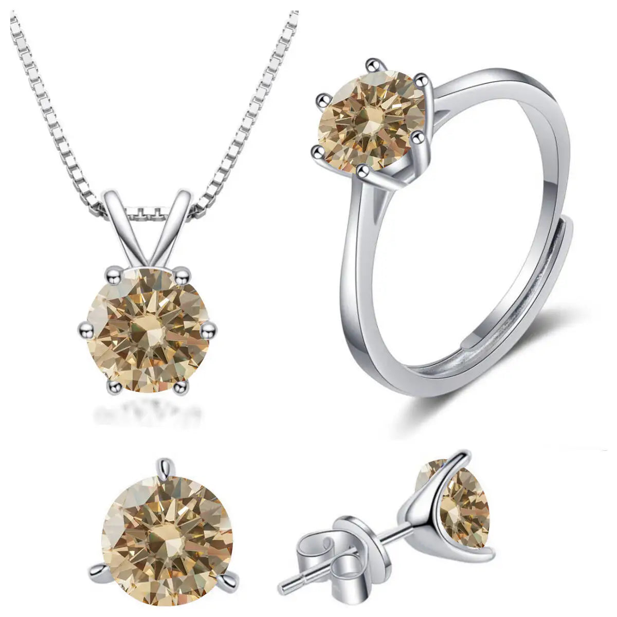 925 Sterling Silver 1ctx4 D Moissanite Necklace Earrings Set Bridal Jewelry