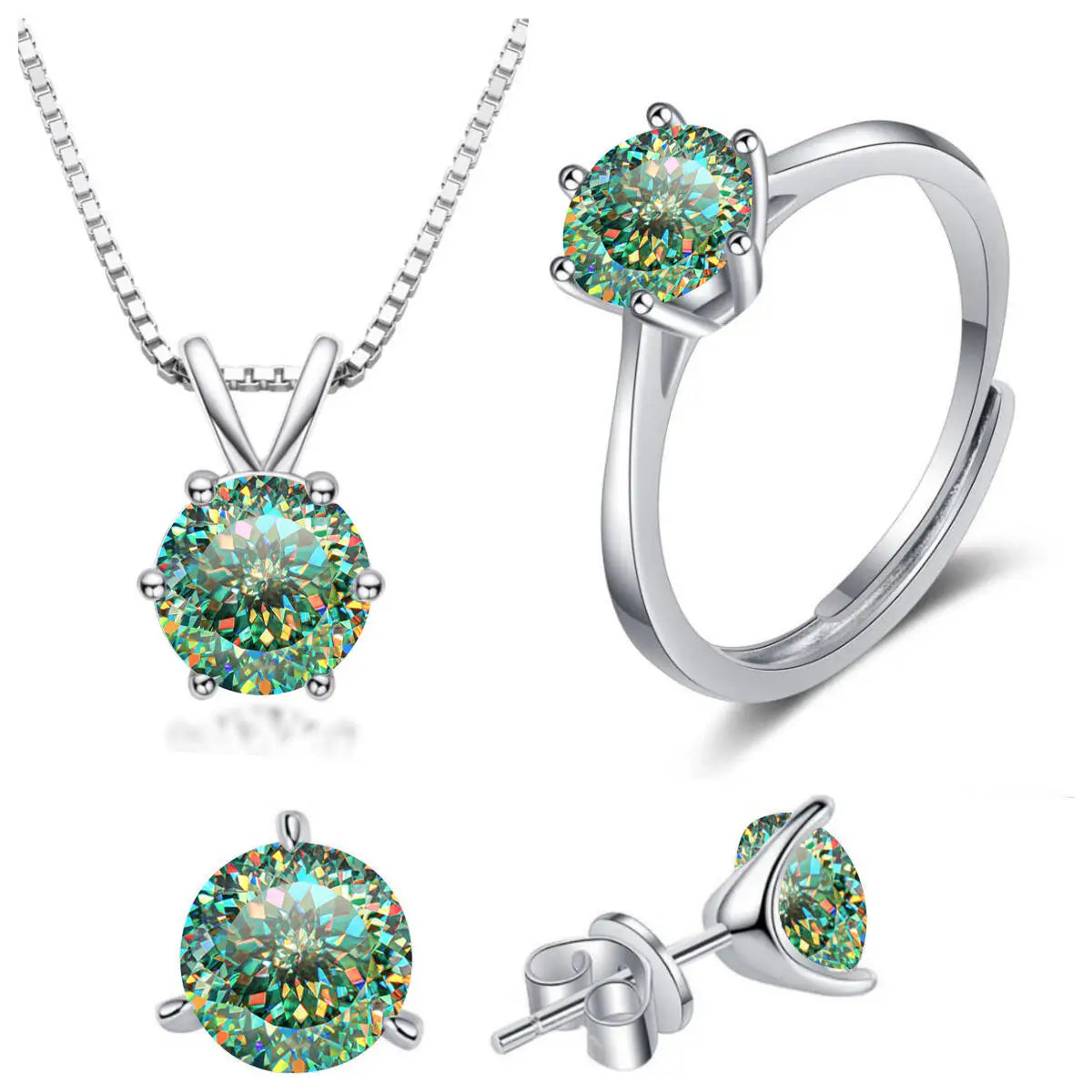 925 Sterling Silver 1ctx4 D Moissanite Necklace Earrings Set Bridal Jewelry