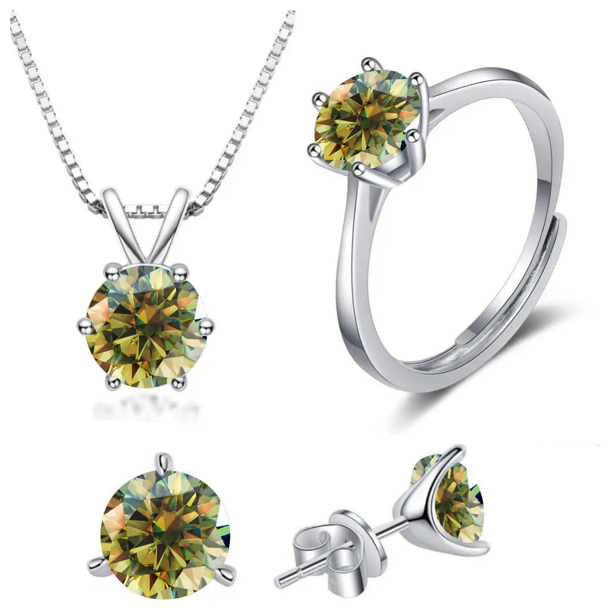925 Sterling Silver 1ctx4 D Moissanite Necklace Earrings Set Bridal Jewelry