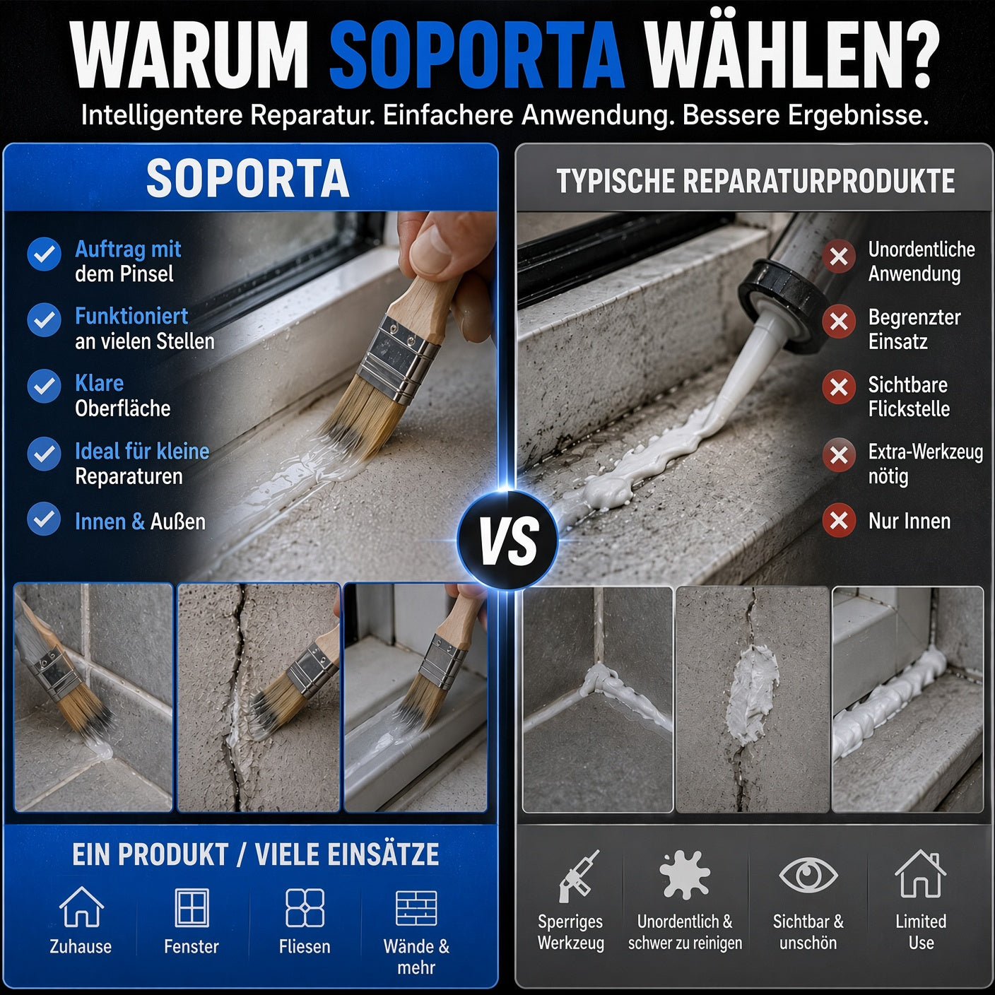 Wasserfestes Reparatur- und Dichtungsmittel für verschiedene Oberflächen upsell