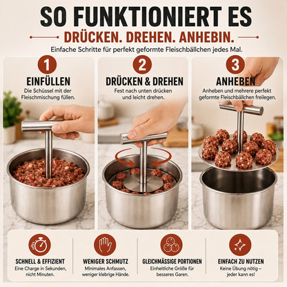 📢📢 50 % Rabatt !! ⏰🍡 Fleischbällchen‑Maker aus lebensmittelechtem Edelstahl für die Küche upsell