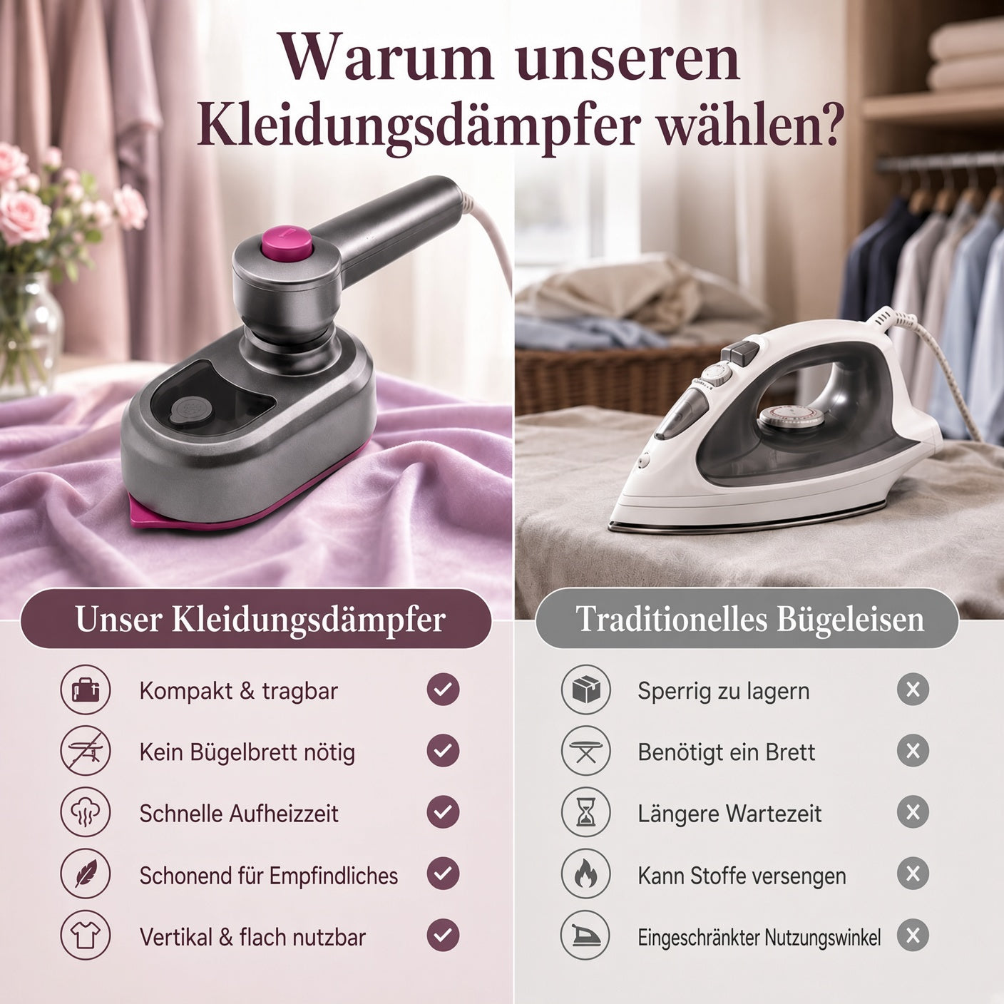🔥 50 % RABATT! Tragbarer Kleidungsstück Bügeleisen – Kleidung schnell & einfach glätten upsell