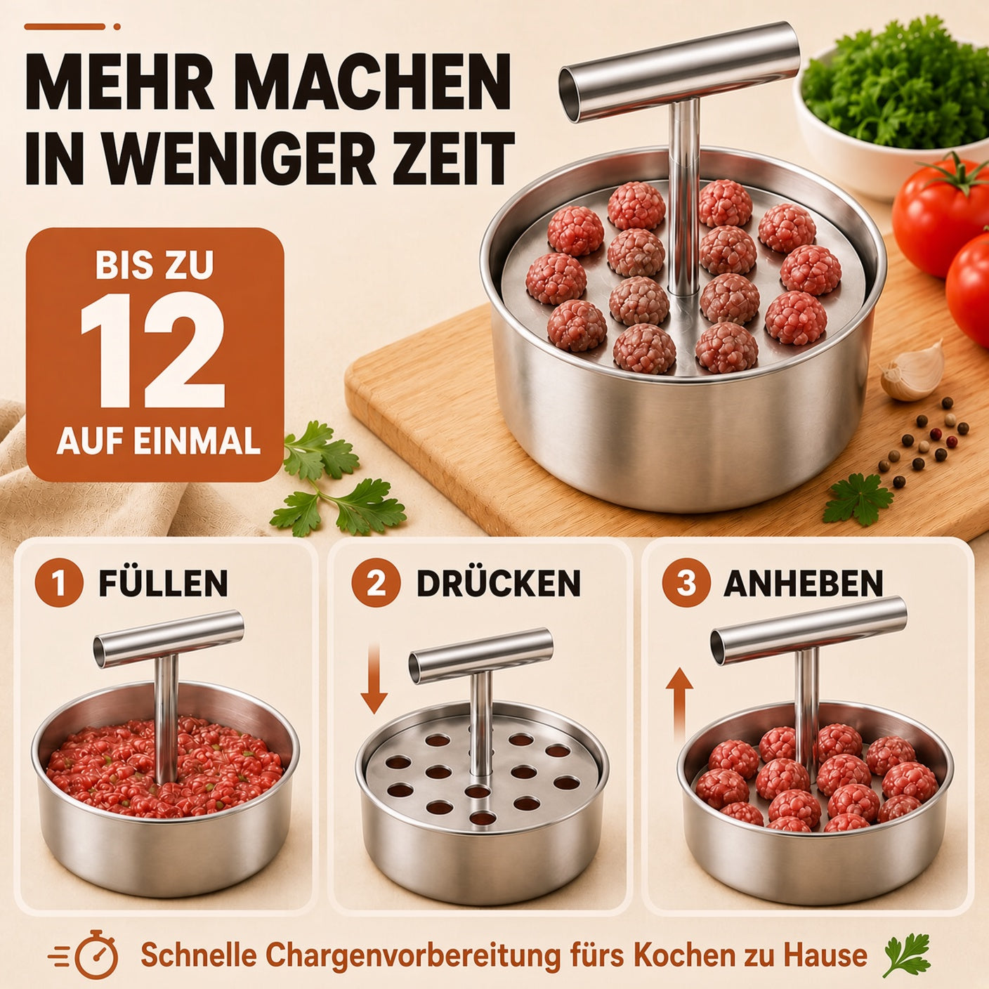 📢📢 50 % Rabatt !! ⏰🍡 Fleischbällchen‑Maker aus lebensmittelechtem Edelstahl für die Küche upsell
