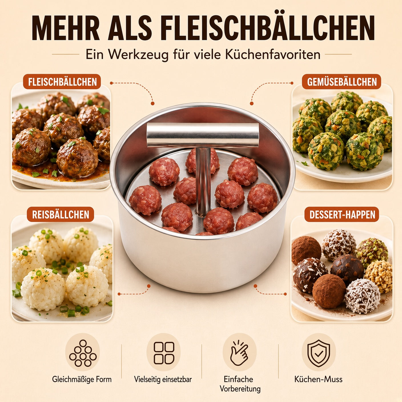 📢📢 50 % Rabatt !! ⏰🍡 Fleischbällchen‑Maker aus lebensmittelechtem Edelstahl für die Küche upsell