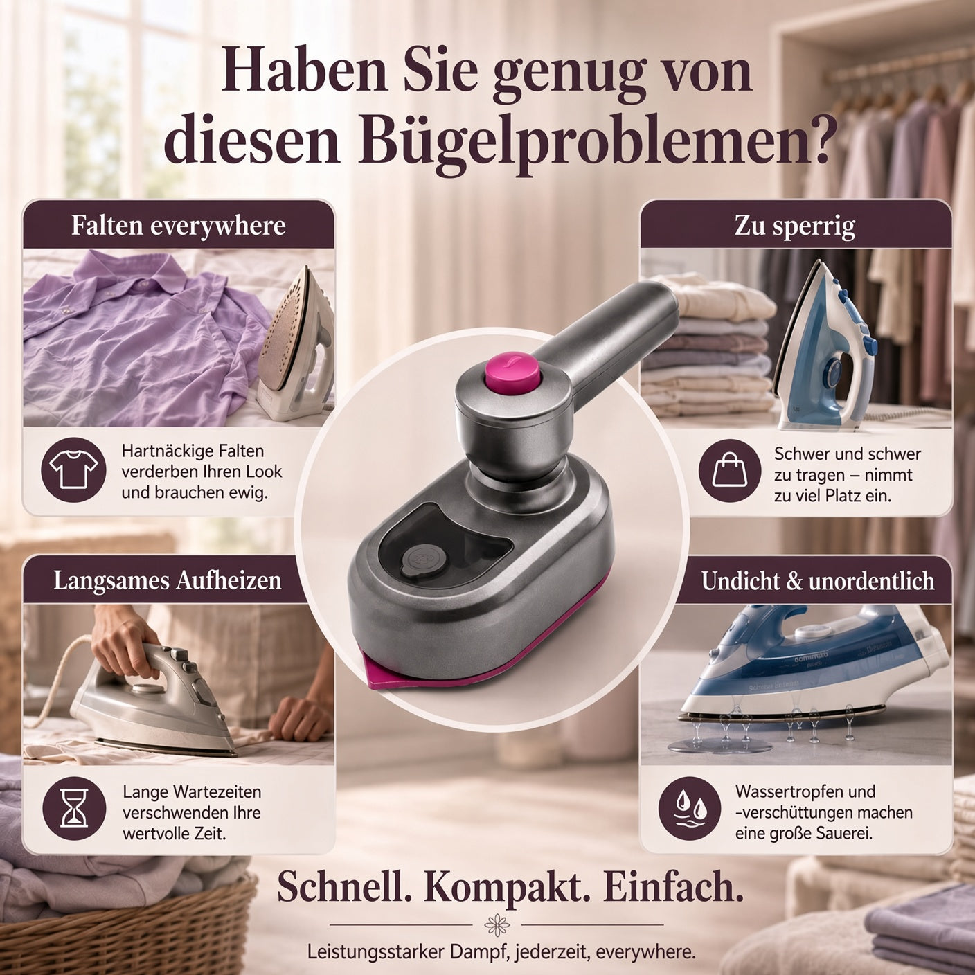 🔥 50 % RABATT! Tragbarer Kleidungsstück Bügeleisen – Kleidung schnell & einfach glätten upsell