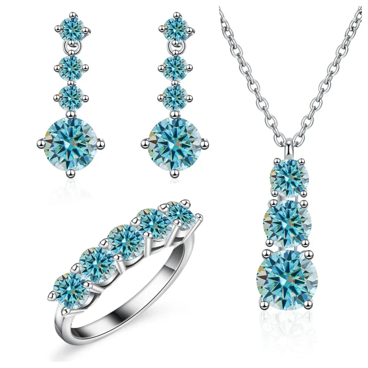 Moissanite 925 Sterling Silver Jewelry Set - Ring Earring Pendant Gift