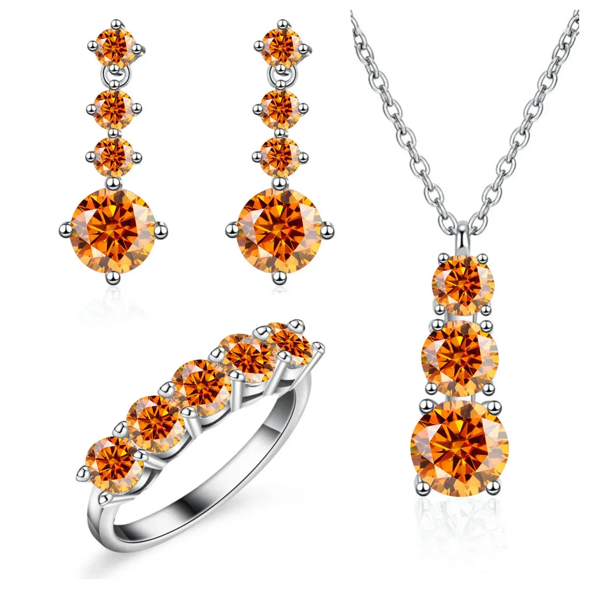 Moissanite 925 Sterling Silver Jewelry Set - Ring Earring Pendant Gift