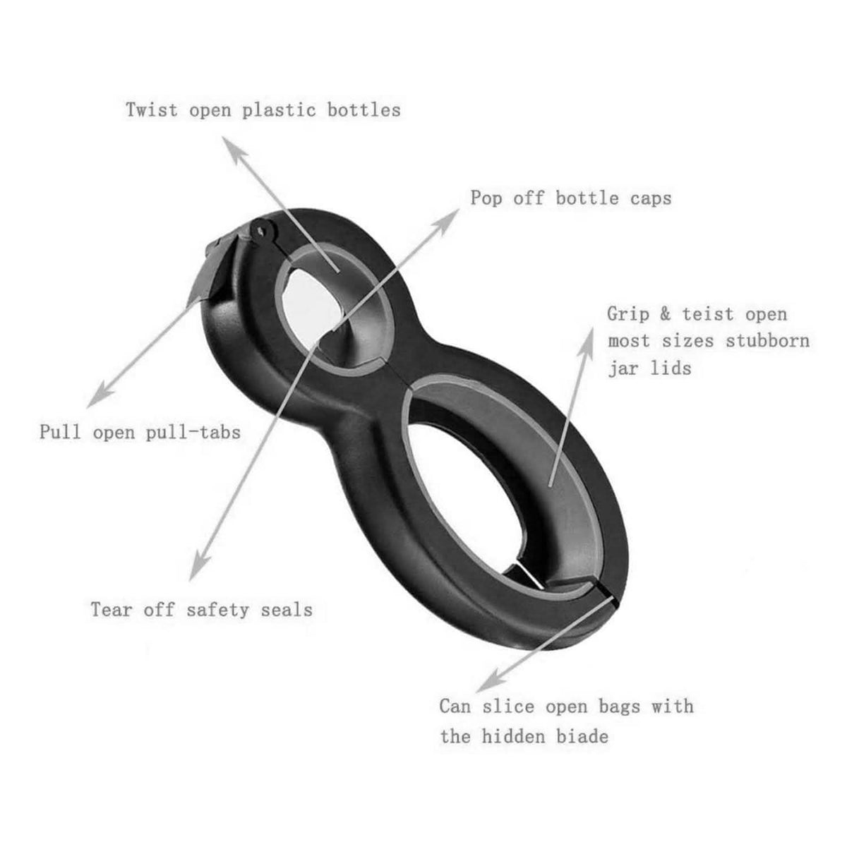 Multifunctional 6-In-1 Can Jar Opener Tool And Adjustable Bottle Opener