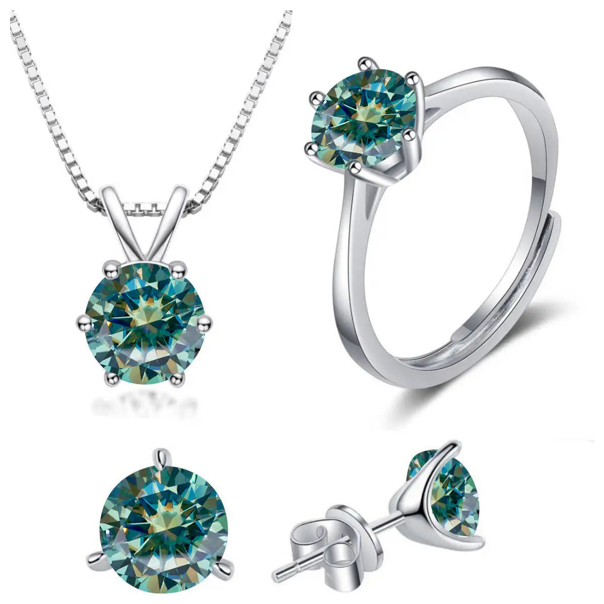 925 Sterling Silver 1ctx4 D Moissanite Necklace Earrings Set Bridal Jewelry
